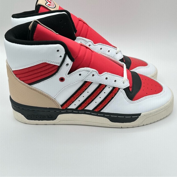 Men’s Adidas Originals Rivalry High Leather Basketball Shoes White Red Size 10.5 - Picture 3 of 9